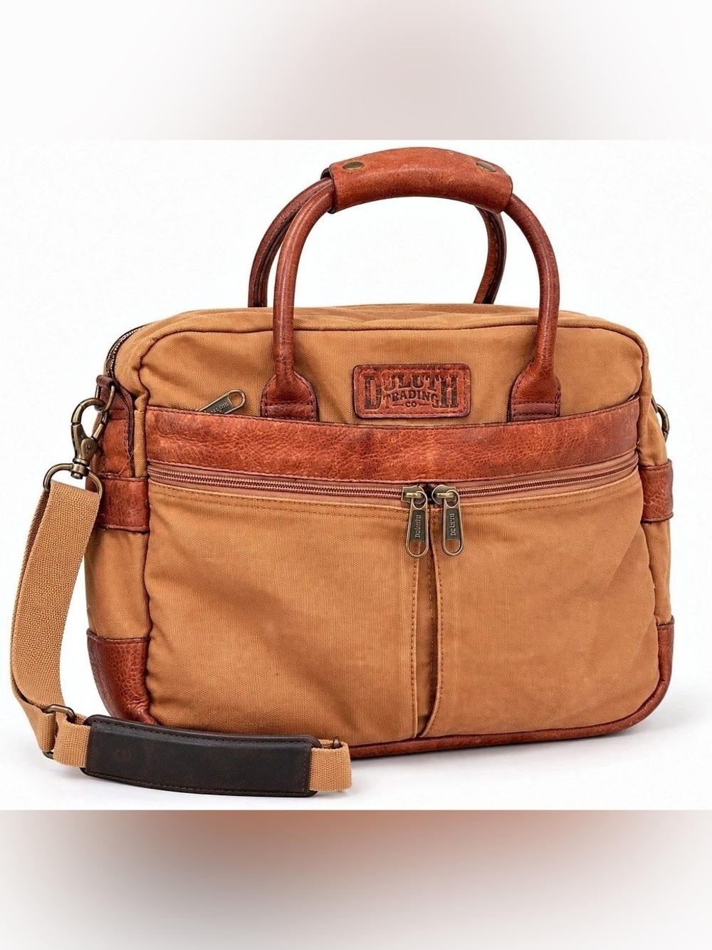 Duluth Trading Co. Superior Street Fire Hose Briefcase. Brown & Tan Laptop Bag